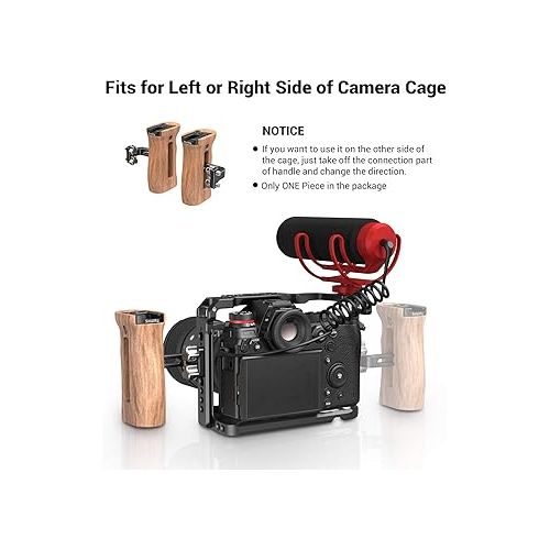  SMALLRIG Side Wooden Handle Grip for DSLR Camera Cage w/Cold Shoe Mount, Threaded Holes, Direction Changeable - 2093
