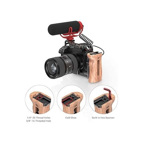  SMALLRIG Side Wooden Handle Grip for DSLR Camera Cage w/Cold Shoe Mount, Threaded Holes, Direction Changeable - 2093