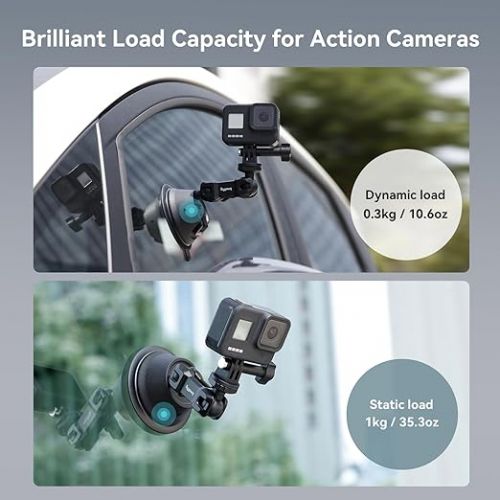  SMALLRIG Double-Layer Suction Cup Mount for GoPro Hero 11/10 / 9, for DJI Osmo Action/Procket, for Insta360 X3, Double Ball Head Support 360° Rotation, Mount on Car Windshield or Window SC-1K - 4193