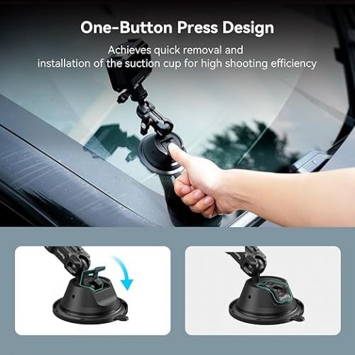  SMALLRIG Double-Layer Suction Cup Mount for GoPro Hero 11/10 / 9, for DJI Osmo Action/Procket, for Insta360 X3, Double Ball Head Support 360° Rotation, Mount on Car Windshield or Window SC-1K - 4193