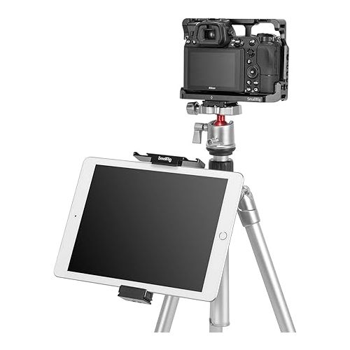  SMALLRIG Metal Holder for iPad Tripod Mount Adapter with 2 Cold Shoe, 1/4