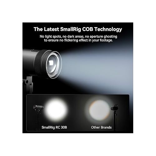  SMALLRIG RC 30B COB Video Light, 15°-60° Beam Angle Adjustable, 30W Bi-Color Video Light CCT 2700K-6500K, 10900 lux@1m, CRI 96+, TLCI 96+, Continuous Output Light for Tabletop Live Streaming - 4279