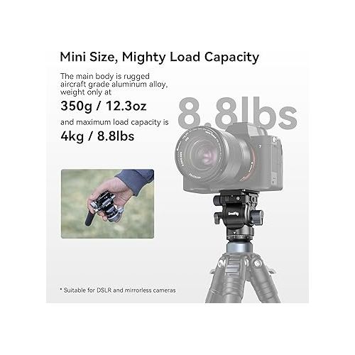  SmallRig CH20 Video Head with Leveling Base, Quick Release Plate for Arca Swiss and Adjustable Handle, Tripod Pan Tilt Head Fluid Head for Compact Cameras DSLR Cameras, Load up to 8.8lb/4kg-4170B