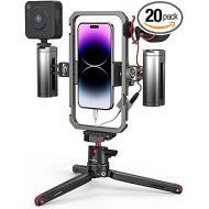 SmallRig All-in-One Video Kit Ultra Aluminum Phone Video Rig Kit w/Quick Release Tripod Wireless Control Handles RGB Light Mic for iPhone for Huawei for Tiktok YouTube Live Streaming Vlogging-3591C