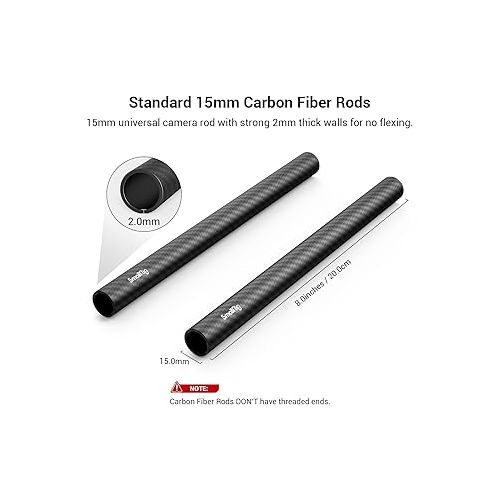  SmallRig 15mm Carbon Fiber Rod for 15mm Rod Support System (Non-Thread), 8 inches Long, Pack of 2-870
