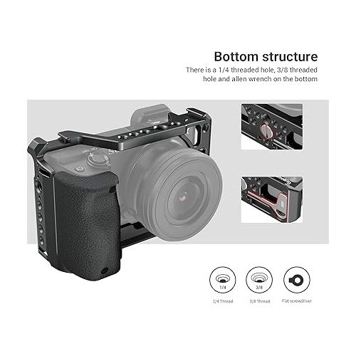  SmallRig Cage with Silicone Handgrip & Cold Shoe for Sony a6100, a6300, a6400-3164