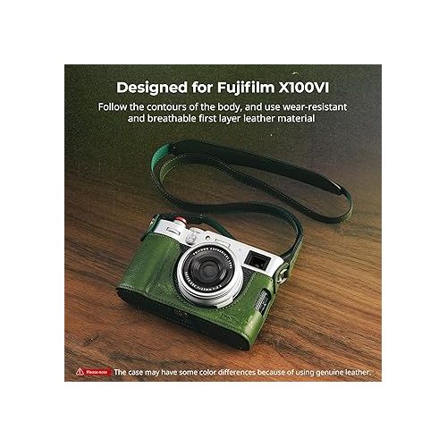  SMALLRIG X100VI Half Leather Case Kit with Shoulder Strap, Retro Style Leather Camera Half Leather Case with Aluminum Alloy Frame for FUJIFILM X100VI (Green) - 4701