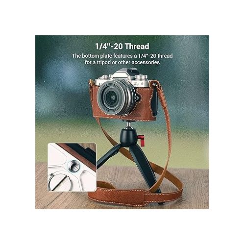  SmallRig Z fc Camera Case with Shoulder Strap, Retro Style Brown Leather Half Case with Aluminum Baseplate for Nikon Z fc - 3481