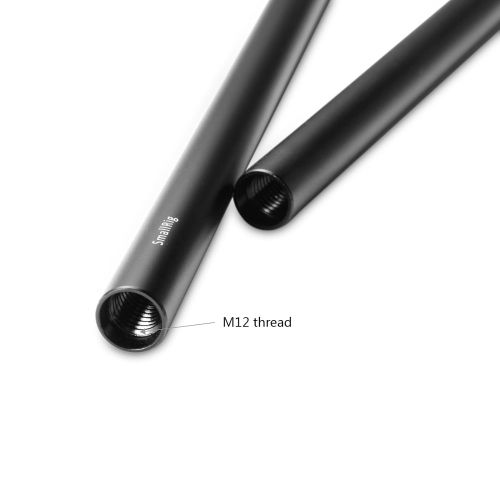  SMALLRIG 12 Inches (30 cm) Black Aluminum Alloy 15mm Rod with M12 Female Thread, Pack of 2  1053