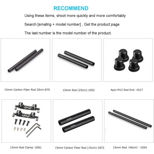  SMALLRIG 4 Inches (10 cm) Black Aluminum Alloy 15mm Rod with M12 Female Thread, Pack of 2  1049