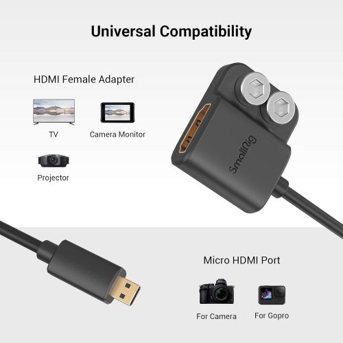  SMALLRIG Ultra-Slim 4K HDMI Adapter Cable, Female HDMI Type A to Male Micro-HDMI Type D, 4K@60HZ, for Sony A7R IV A7RIII A7III A7II A7RII / for Fujifilm X-T2 X-T3 - 3021