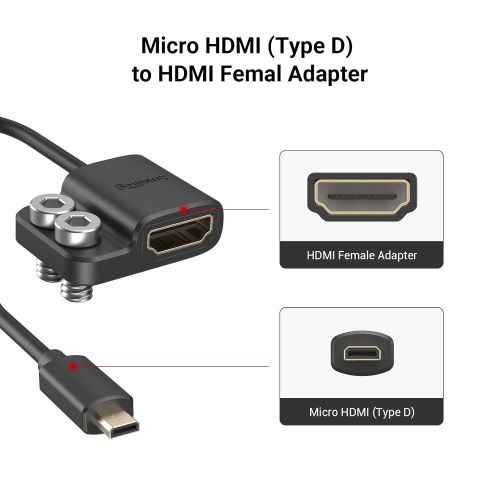  SMALLRIG Ultra-Slim 4K HDMI Adapter Cable, Female HDMI Type A to Male Micro-HDMI Type D, 4K@60HZ, for Sony A7R IV A7RIII A7III A7II A7RII / for Fujifilm X-T2 X-T3 - 3021