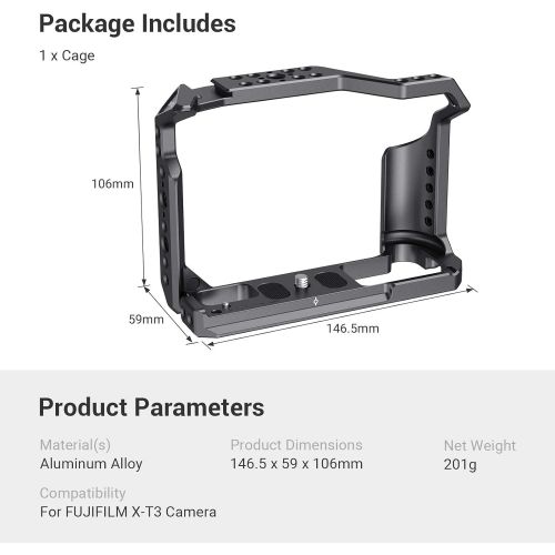  SmallRig Camera Cage for Fujifilm X-T3, Aluminum Alloy Cage with Cold Shoe, NATO Rail, Threaded Holes for Arri - 2228B