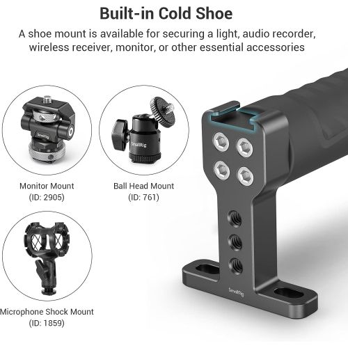  SMALLRIG Camera Top Handle Grip with Top Cold Shoe Base for DSLR Camera Cage Video Camcorder Rig, Rubber - 1446