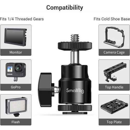  SMALLRIG LCD Monitor Shoe Adapter 1/4 Camera Hot Shoe Mount w/Additional 1/4 Screw for Cameras, for Canon/for Nikon/for Olympus/for Pentax/for Panasonic/for Fujifilm/for Kodak - 76