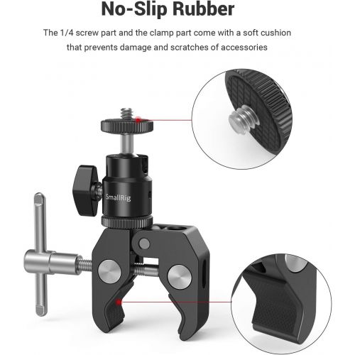  SmallRig Super Clamp Mount with Mini Ball Head Mount Hot Shoe Adapter with 1/4 Screw for LCD Field Monitor, LED Lights, Flash, Microphone, for Gopro, for DJI Action 2, for Insta360