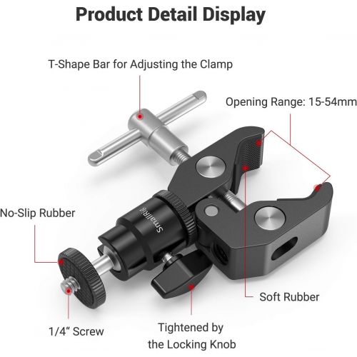  SmallRig Super Clamp Mount with Mini Ball Head Mount Hot Shoe Adapter with 1/4 Screw for LCD Field Monitor, LED Lights, Flash, Microphone, for Gopro, for DJI Action 2, for Insta360