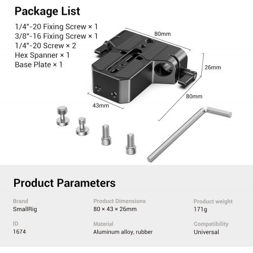  SMALLRIG Camera Base Plate with Rod Rail Clamp for Sony A6500 A6600, for Panasonic GH5, Sony A7 Series, etc, Both for Cameras & Cages -1674