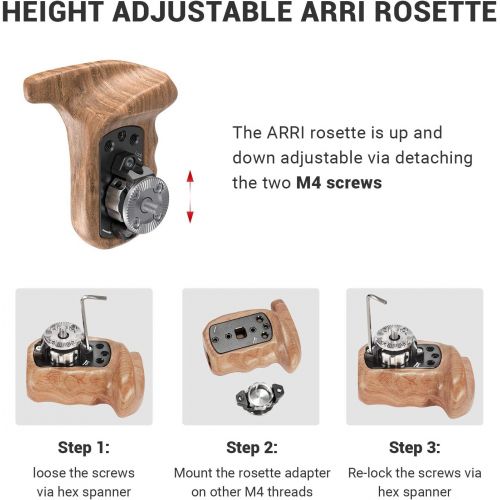  SMALLRIG Left Side Wooden Handle with Rosette for Camera Shoulder Support Rig, (Left Hand)- 1891