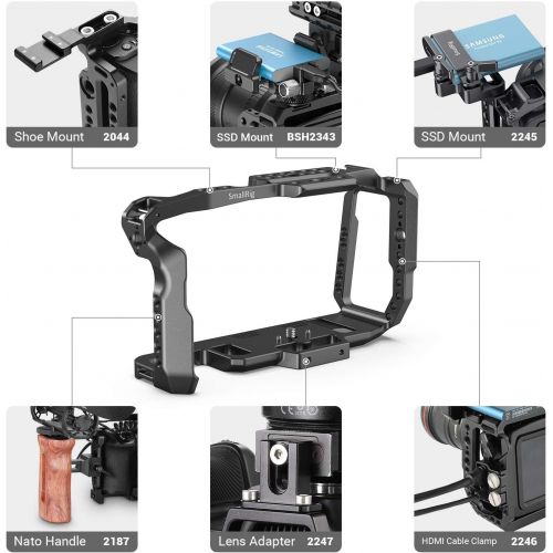  SMALLRIG BMPCC 4K & 6K Cage and Top Handle Grip Cheese Handle, for Blackmagic Design Pocket Cinema Camera 4K & 6K w/Cold Shoe, NATO Rail