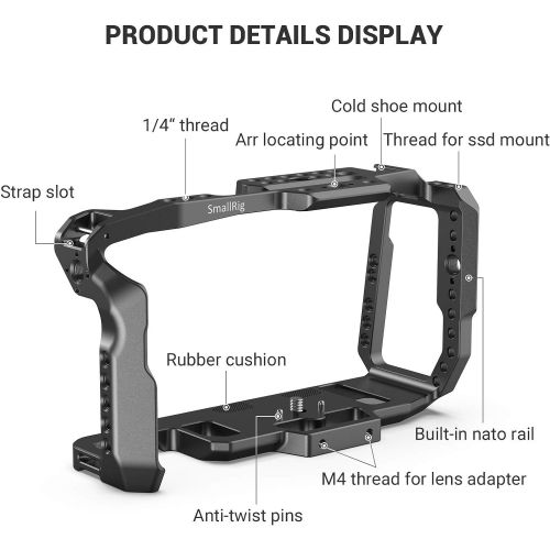  SMALLRIG BMPCC 4K & 6K Cage and Top Handle Grip Cheese Handle, for Blackmagic Design Pocket Cinema Camera 4K & 6K w/Cold Shoe, NATO Rail