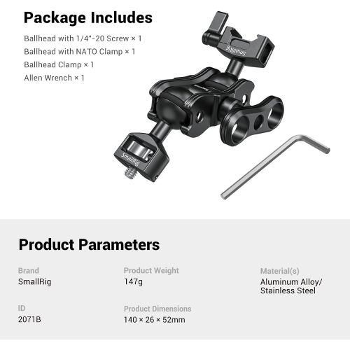  SmallRig Articulating Magic Arm with Screw Ballhead and NATO Clamp Ballhead, Monitor Mount for Field Monitor, Lights, Audio Recorders, DIY Camera Rig - 2071B