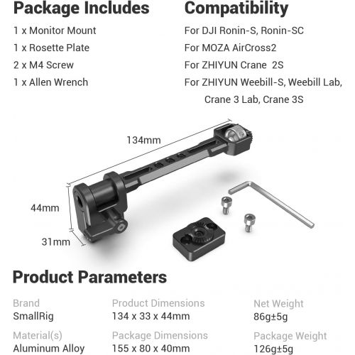  SMALLRIG Adjustable Camera Monitor Mount for DJI Ronin-S/Ronin-SC & ZHIYUN Crane 2S/Crane 3/3S/WEEBILL-S & MOZA AirCross 2 Gimbals - 2889