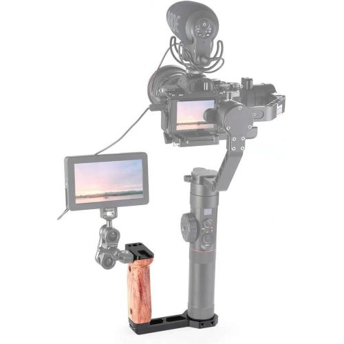  SMALLRIG Universal Wooden Left Side Handle for DJI Ronin S/Ronin SC/Zhiyun Crane 2 / Crane V2 Series Gimbal Stabilizer w/Cold Shoe, 3/8 Locating Holes for ARRI Standard - 2222