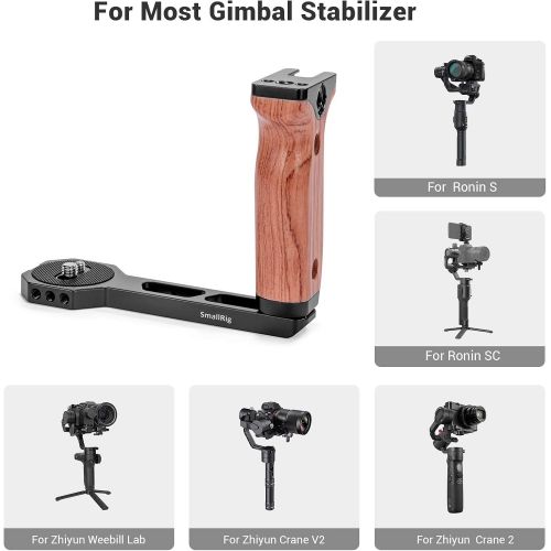  SMALLRIG Universal Wooden Left Side Handle for DJI Ronin S/Ronin SC/Zhiyun Crane 2 / Crane V2 Series Gimbal Stabilizer w/Cold Shoe, 3/8 Locating Holes for ARRI Standard - 2222