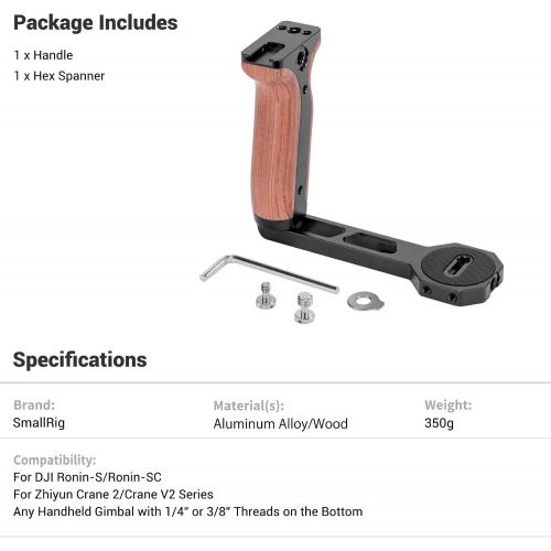  SMALLRIG Universal Wooden Left Side Handle for DJI Ronin S/Ronin SC/Zhiyun Crane 2 / Crane V2 Series Gimbal Stabilizer w/Cold Shoe, 3/8 Locating Holes for ARRI Standard - 2222