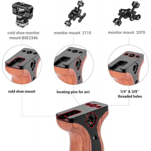  SMALLRIG Universal Wooden Left Side Handle for DJI Ronin S/Ronin SC/Zhiyun Crane 2 / Crane V2 Series Gimbal Stabilizer w/Cold Shoe, 3/8 Locating Holes for ARRI Standard - 2222