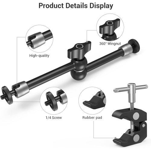  SmallRig Clamp w/ 1/4 and 3/8 Thread and 9.5 Inches Adjustable Friction Power Articulating Magic Arm with 1/4 Thread Screw for LCD Monitor/LED Lights - KBUM2732
