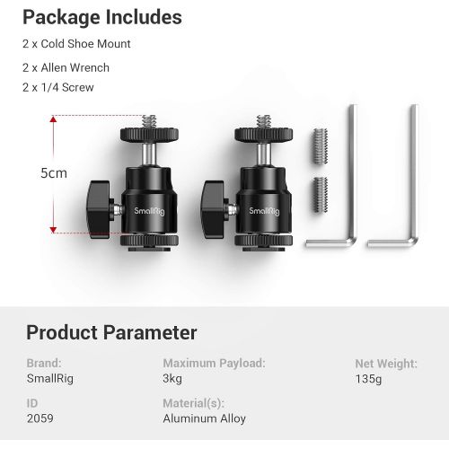  SMALLRIG 1/4 Camera Hot Shoe Mount with Additional 1/4 Screw (2pcs Pack) - 2059