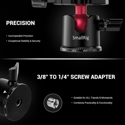  SmallRig Mini Ball Head, Tripod Head Camera 360° Panoramic with 1/4 Screw 3/8 Thread Mount and Arca-Type QR Plate Metal Ball Joint for Monopod, DSLR, Phone, Gopro, Max Load 4.4lbs/