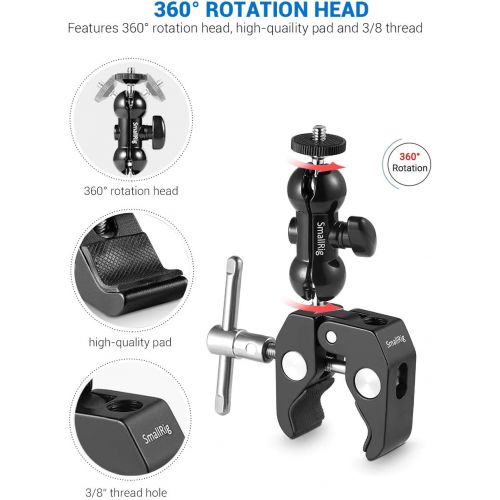  SMALLRIG Cool Ballhead Arm Super Clamp Mount Multi-Function Double Ball Adapter with Bottom Clamp for Ronin-M, Ronin MX, Freefly MOVI - 1138