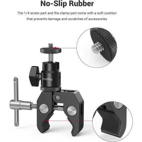  SMALLRIG Super Clamp Mount with Mini Ball Head Mount Hot Shoe Adapter with 1/4 Screw for LCD Field Monitor, LED Lights, Flash, Microphone, Gopro, Action Cam - 1124