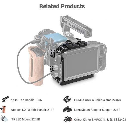  SmallRig BMPCC 4K/6K Half Cage Compatible with Blackmagic Pocket Cinema Camera 4K/6K, Half Cage with Anti-Twist Mechanism and Built-in NATO Rails CVB2254B