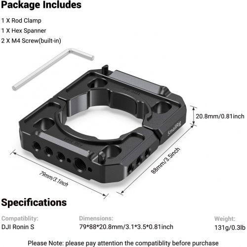  SMALLRIG Rod Clamp Ring Extension Mounting Ring Compatible with DJI Ronin S Gimbal Stabilizer for DSLR Camera w/NATO Rail, 1/4 Threaded Holes and 3/8 Locating Holes for ARRI Standa