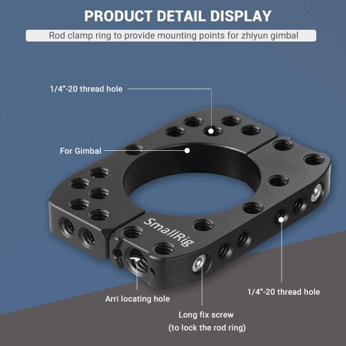  SMALLRIG Mounting Rod Clamp Ring for Zhiyun Crane2 Crane v2 Crane Plus Gimbal Stabilizer for DSLR Camera with 1/4 & 3/8 Thread Locating Points, 18 lb Payload- 2119