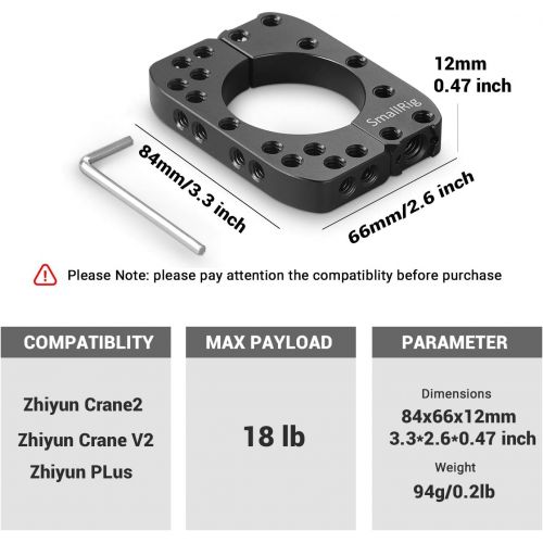  SMALLRIG Mounting Rod Clamp Ring for Zhiyun Crane2 Crane v2 Crane Plus Gimbal Stabilizer for DSLR Camera with 1/4 & 3/8 Thread Locating Points, 18 lb Payload- 2119