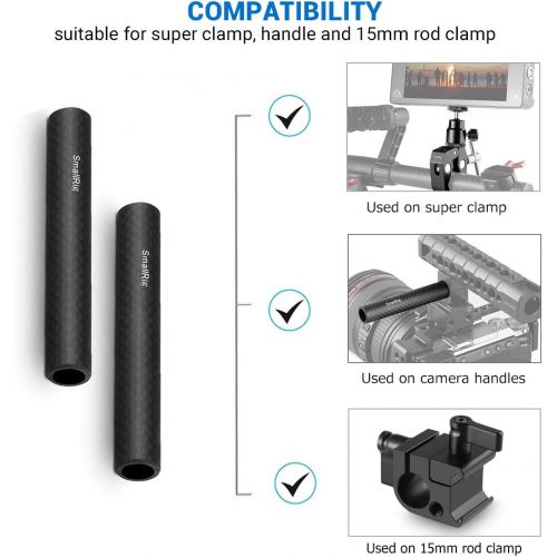  [아마존베스트]SMALLRIG 15mm Carbon Fiber Rod for 15mm Rod Support System (Non-Thread), 4 inches Long, Pack of 2-1871