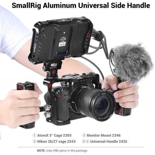  [아마존베스트]SMALLRIG Universal Aluminum Side Handle Grip for DSLR Camera Cage with Cold Shoe Mount Built-in Wrench, 1/4 Threaded Holes - HSS2425