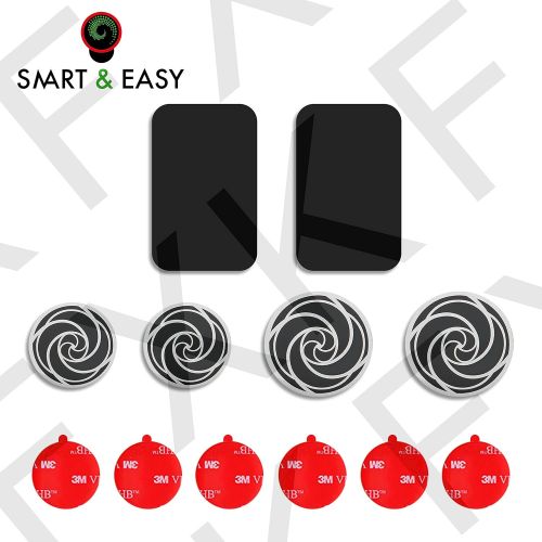  SMART & EASY Magnetic Car Mount Metallic Plates - Car Magnetic Phone Mount Stickers (Accessories Kit: 6X Metal Plates, 6X Adhesives)
