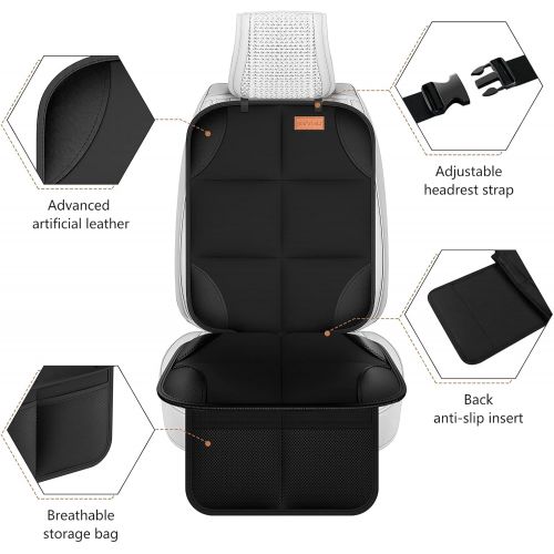  Car Seat Protector, Smart eLf 2Pack Seat Protector Protect Child Seats with Thickest Padding and Non-Slip Backing Mesh Pockets for Baby and Pet