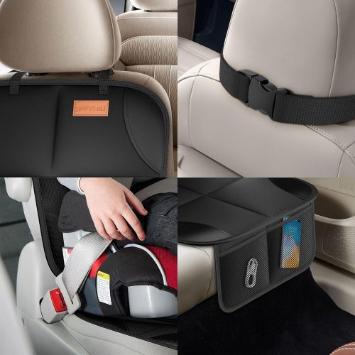  Car Seat Protector, Smart eLf 2Pack Seat Protector Protect Child Seats with Thickest Padding and Non-Slip Backing Mesh Pockets for Baby and Pet