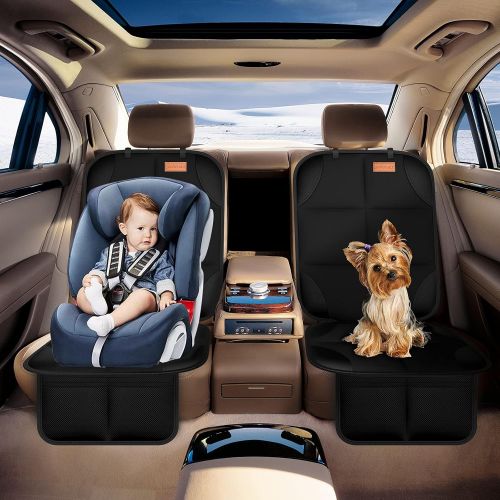  Car Seat Protector, Smart eLf 2Pack Seat Protector Protect Child Seats with Thickest Padding and Non-Slip Backing Mesh Pockets for Baby and Pet