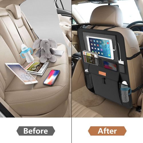  Smart eLf Car Seat Protector + Backseat Car Organizer Kick Mat, Large & Waterproof 600D Fabric Child Auto CarSeat Protectors Saver for Baby Sit with Storage Pockets for Leather and