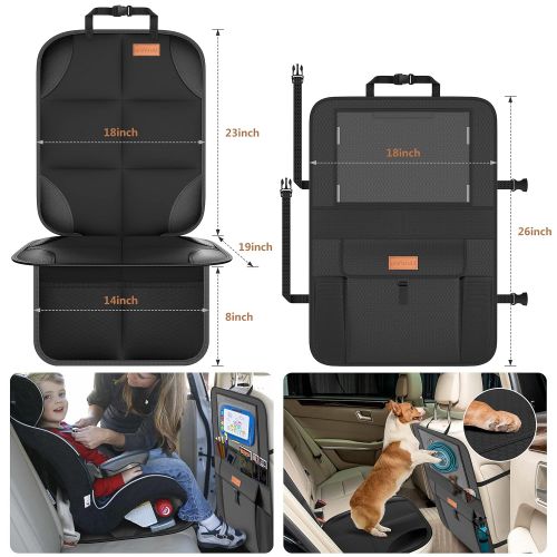  Smart eLf Car Seat Protector + Backseat Car Organizer Kick Mat, Large & Waterproof 600D Fabric Child Auto CarSeat Protectors Saver for Baby Sit with Storage Pockets for Leather and