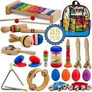 [아마존 핫딜] SMART WALLABY 26 pc. Toddler Musical Instruments Set + Bonus Puzzle Matching Game | Wooden Toys Educational Percussion Kit with Xylophone and Storage Backpack. Big Band