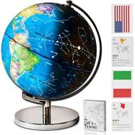 [아마존베스트]SMART WALLABY Children Illuminated Spinning World Globe with Stand Plus a Bonus Card Game. 3 in 1 Interactive Educational Desktop Earth Globe for Kids|LED Night Light Lamp, Political Map and Con